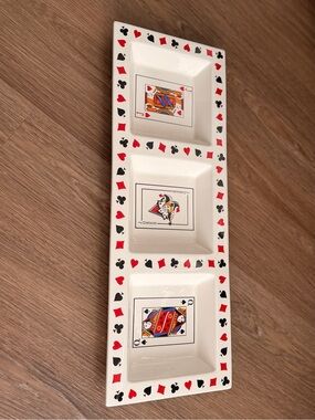 VintageLuminess Playing Card Triple Chip & Dip Serving Tray - Red, Black, White